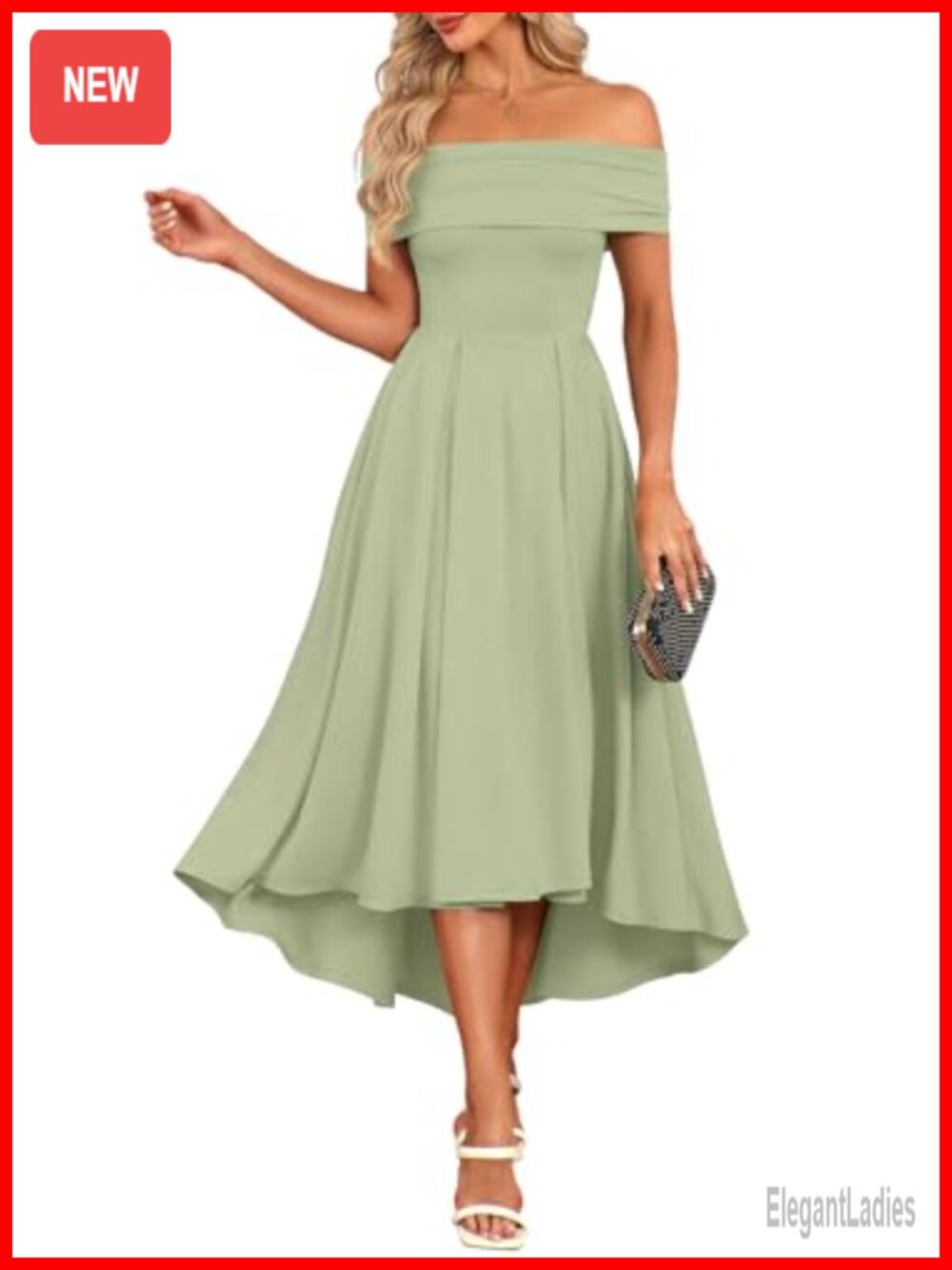 Off Shoulder Short Sleeve High Low A Line Midi Cocktail Dress